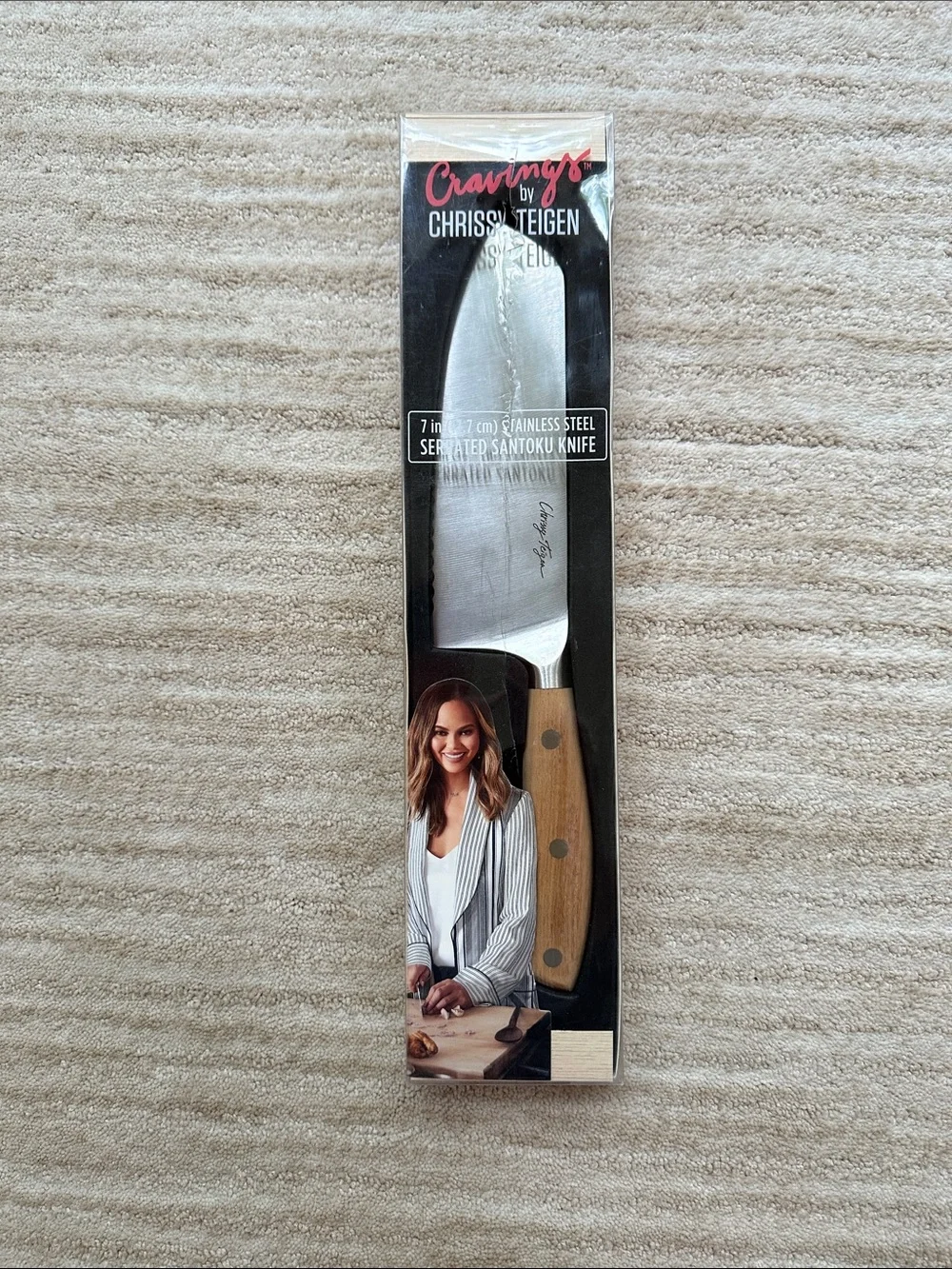 Cravings by Chrissy Teigen Go-To Santoku Knife – 7-Inch Serrated Stainless Steel